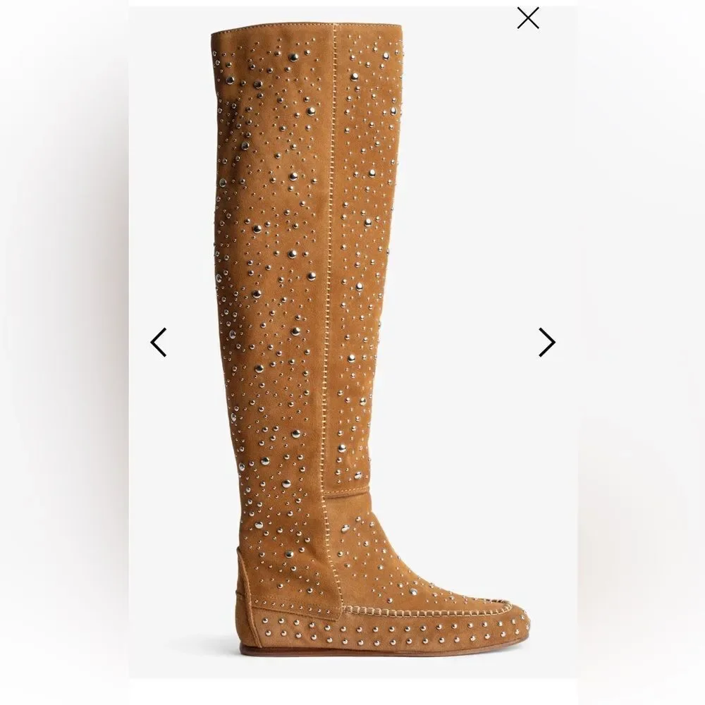 $1198 Zadig & Voltaire Santa Dream Studs Suede High Boots New